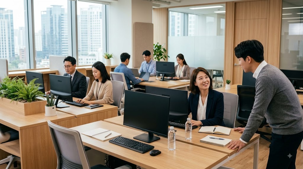 넥서스일렉 사옥 업무 공간에서 일하는 임직원
