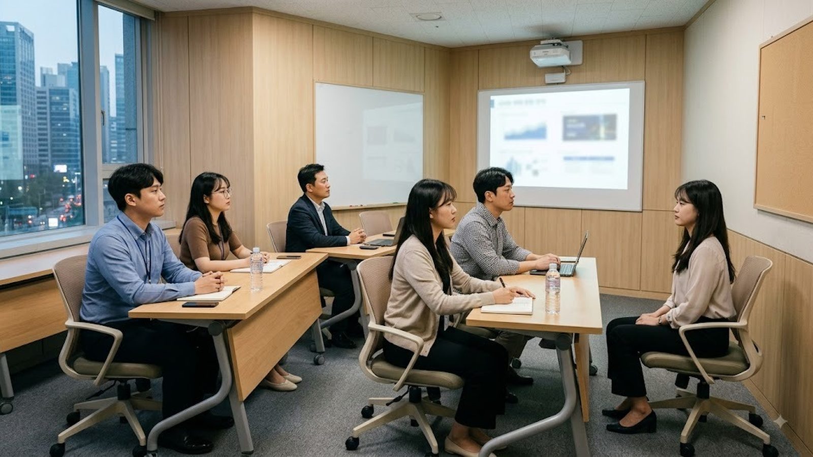 상담 테이블에 둘러앉은 사람들