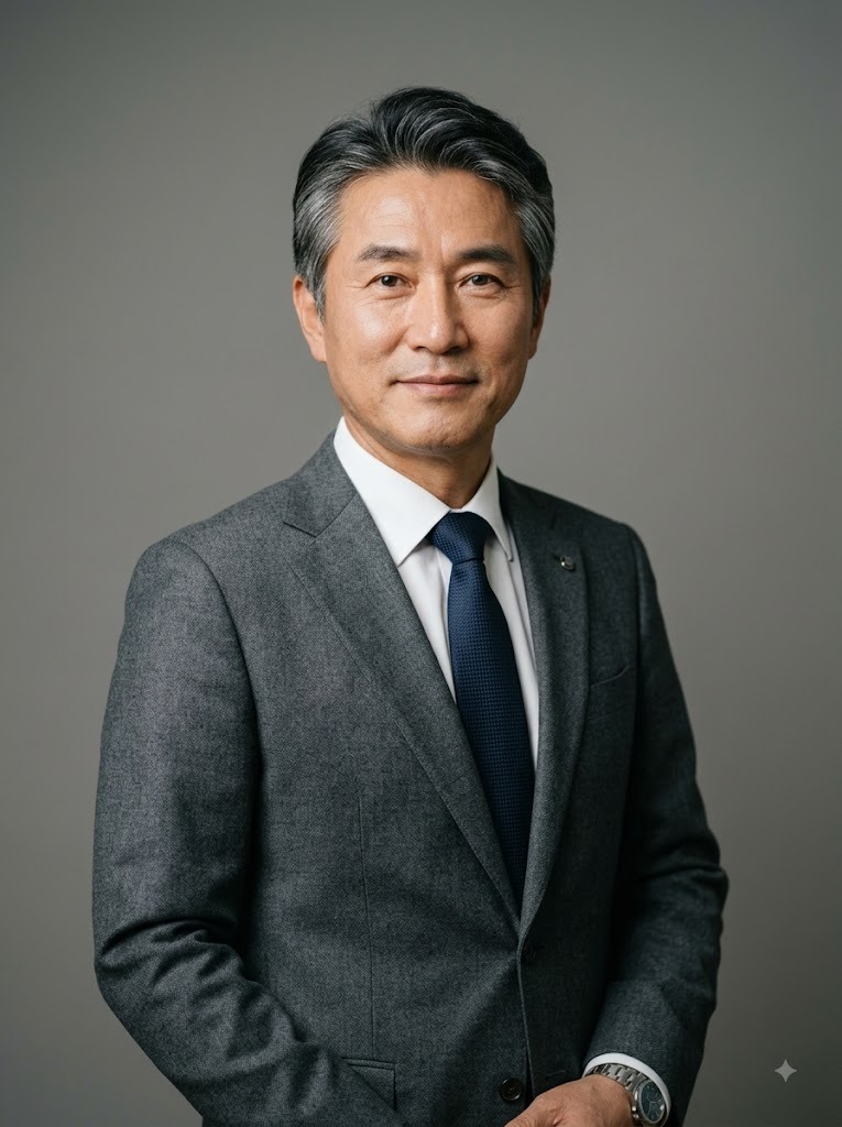 회색 재킷을 입은 여성의 상반신 프로필 사진